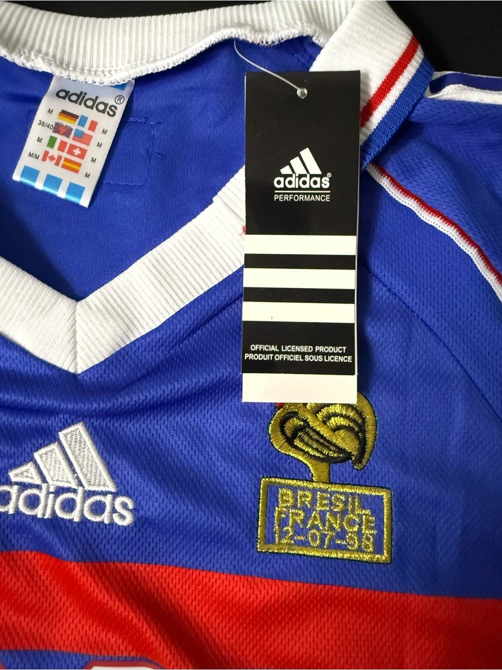 adidas Blue France 98 Soccer Jersey with Red & White Accents
